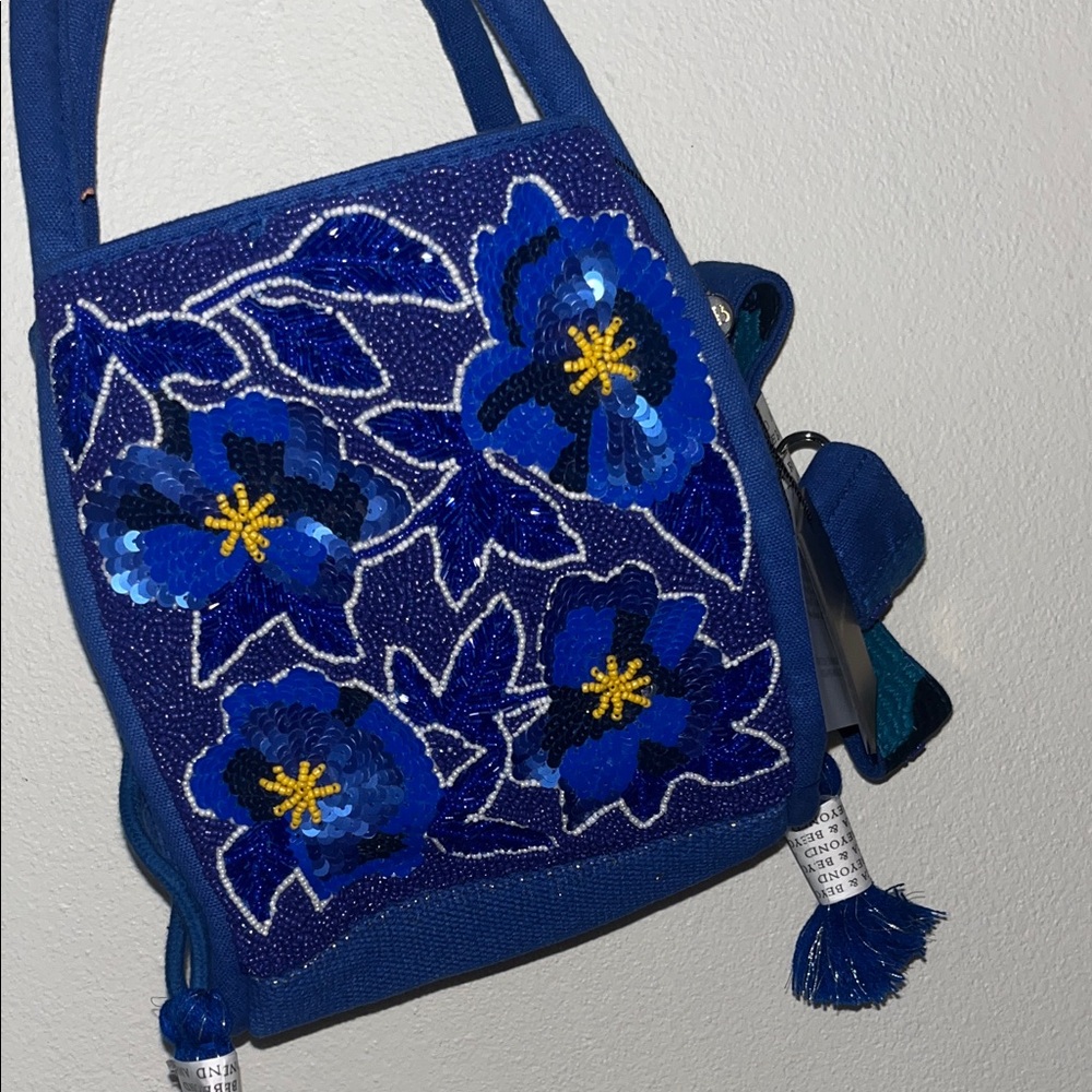 Hand-Beaded Blue Floral Bag 🌸 | Boho Chic | NWT